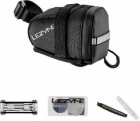 Lezyne S-Caddy Loaded - Compacte zadeltas - Klittenband bevestiging - V5 multitool, Witte matrix levers & Smart kit - 0.3 Liter - 110x55x90 mm - Nylon - Zwart