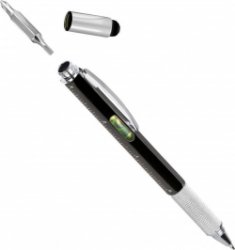 MikaMax 6 in 1 Multitool Pen - Handy Pen - Toolpen - Liniaal - Waterpas - Kruiskop en Plattekop Schroevendraaier - Zwart