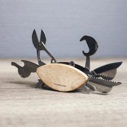 Kikkerland Multi Gereedschap - 6 in 1 - Krab design - Minischaar - Flesopener - Schroevendraaier - Blikopener - Zakmes - Touwzaag - Multi Tool - Cadeau voor hem