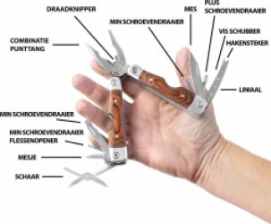 MacGyver Multitool | Multifunctioneel Zakmes | 15 functies | RVS | 17cm | Zilver en hout