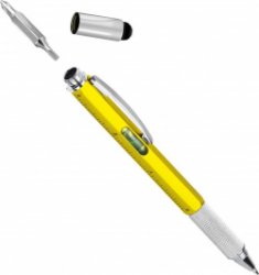 MikaMax 6 in 1 Multitool Pen - Handy Pen - Toolpen - Liniaal - Waterpas - Kruiskop en Plattekop Schroevendraaier - Geel