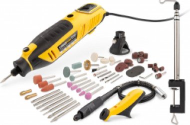 Powerplus POWX1341 Roterende multitool - Multifunctioneel gereedschap - 200W - Roterend - Variabele snelheid - Digitale display - Incl. statief, flexibele as, 2 opzetstukken, 126 accessoires en gereedschapskoffer