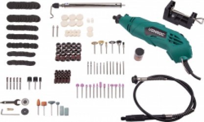 VONROC Multitool – Roterend – 160W – Incl. 232 accessoires, 2 opzetstukken, flexibele as en opbergtas