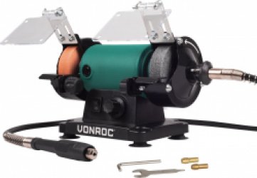 VONROC Tafelslijpmachine / Multitool – 150W – 75MM – met flexibele as - Incl. 1x slijpsteen & polijstschijf