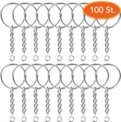 Sleutelringen met Ketting - 50 RVS Sleutelhanger Split Ringen - Sleutel Hanger Splitringen Set - 25 mm - 50 Stuks