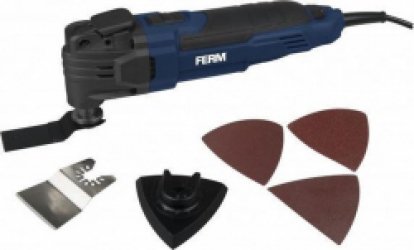 FERM - OTM1007 - Multitool - Oscillerend - 300W - Variabele snelheid - 6 standen - 0-23.000/min - Softgrip - Snelwisselsysteem - Inclusief - Opbergkoffer - Schraapmes - Invalzaagblad - Schuurzool - 3 schuurvellen - Multifunctioneel gereedschap