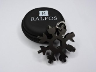 Ralfos Sneeuwvlok Multitool - Zwart - RVS - Snowflake Multitool - Cadeau - Inclusief Pouch - Sleutelhanger - Gereedschap - 18-in-1 multi-tool - Ringsleutel - Cadeau tip