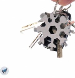 Roestvrijstalen Zwarte Sleutelhanger en schroevendraaier in 1 in vorm van sneeuwvlok  | Gadget | 18-1 Multi tool: schroevendraaier, inbussleutel, ringsleutel, flessenopener, blikopener, mes| Ideaal cadeau hem/haar | Sinterklaas Kerst cadeau