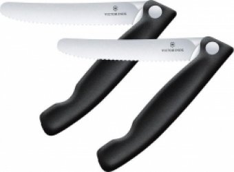 Victorinox Swiss Classic 2-delige Inklapbare Tomatenmessenset/Schilmessenset - 11 cm - Zwart - Gekarteld
