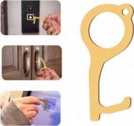 Antibacteriële sleutelhanger multitool - Goud - Koperzink - 8 x 4 cm