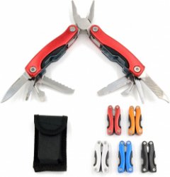 Mini Multitool Tang, 10 in 1 combinatietang met zakmes. Incl. etui. Rood