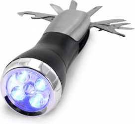 Zaklamp led - Multitool - Zaklampen - Camping accessoires - Met 12 functies - RVS - Zwart - Zilver