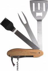 Gusta - Barbecue Multitool 5 delig - RVS Hout - 27x8,7x2,3cm