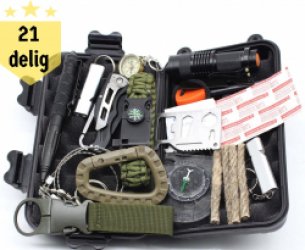 Bushcraft Survival kit - Professionele XL Uitrusting - Paracord Armband - Mes - Draadzaag - Vuurstarter - Zaklamp - Kompas - Thermisch Deken - Noodpakket