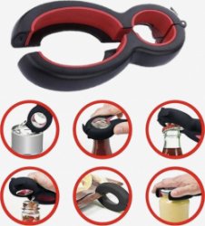 6-in-1 Opener I Multifunctionele Opener I Keuken Hulp opener I Pot I  Fles I Bier I Zak I Doppen I Zwart/Rood