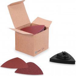 VONROC Schuurpapier & Delta schuurpad set – 80/82mm - 50 vellen met korrel 60, 80, 100, 120 en 140 - Universeel