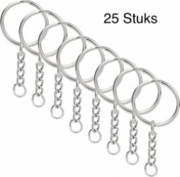 iBright 25 Stuks Sleutelringen met Ketting - RVS - sleutelhangers - 25 mm - Splitringen
