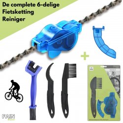Fietsketting reiniger set – 6 delig – Fietsketting onderhoud – Fietsketting borstel - Fietsgereedschap – Kettingscherm – Schrobber – Fietsketting ontvetter – Ketting schoonmaken – Fiets multitool