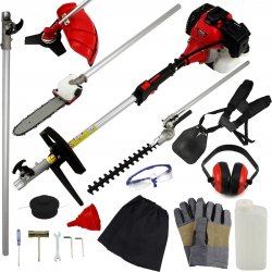 T-Mech 5-in-1 Multitool voor de Tuin - Heggenschaar, Kettingzaag, Grasmaaier, Borstelsnijder, Verlengstok - Draadloos - Krachtige 52cc 2-takt Benzine Motor - Tuin Gereedschap