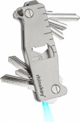 Rhinokey® - Sleutelhangers Sleutel Organizer 100% Titanium 10+ Multitool met Lampje - Houder 1 tot 10 Sleutels Grijs