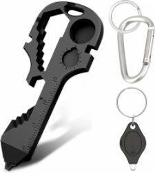 24-in-1 Klein Multitool Survival Sleutelhanger met Karabijnhaak - Gereedschap voor Fietsreparatie met Carabiner, Bieropener, Sleutelring - Fiets Accessoires reparatieset - Keychain Gadget - Multi Tool Flesopener - Zwart
