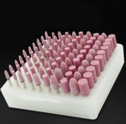 Set van 100 stuks slijpstiften - Incl. doos - 100 delige Polijstset - Polijsten - Polijstkoppen - Slijpen - Slijpkop - Geschikt voor multitool - Schachtdiameter: 3mm - Lengte schacht 30 mm - Werkdiameter 4/5/6/8/10mm - Roze