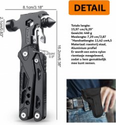 Noodhamer Auto - Hamer - 37-in-1 - Multitool Set - Nageltrekker - Kabelsnijder - Zwart