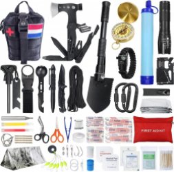 SUR5® Survivalset Premium NL / BE - Meest compleet, Hoogwaardig Noodpakket - Survival kit voor al uw outdoor avonturen met kwalitatieve 16 in 1 Multitool, waterfilter, kompas,... - Bushcraft - Zwart