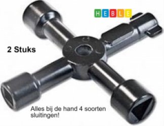 *** 2x Universele Sleutel Multi Vierkant 4hoek sleutel - 2 stuks Paaltje Bedienen - van Heble® ***