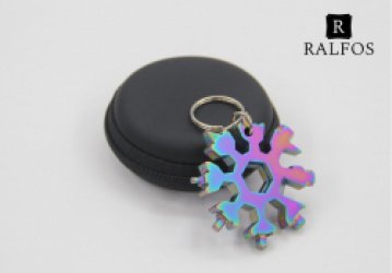 Ralfos Sneeuwvlok Multitool - Holografische iriserende - Snowflake Multitool - Inclusief Pouch - Sleutelhanger - Gereedschap - 18-in-1 multi-tool - Ringsleutel - Cadeau tip