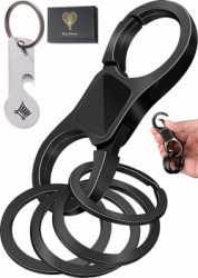 Luxe Metaal Dubbelzijdig Karabijnhaak Sleutelhanger met Sleutelringen & Winkelwagenmunt Flesopener Multitool - Quick-Release Auto Sleutelhouder Ringen - Musketonhaak Keychain voor Volwassen, Mannen, Vrouwen - Karabijnsluiting Sleutel Hanger