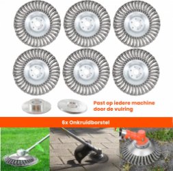 Kibani universele onkruidborstel - 15 cm - per 6 - inclusief vulring - staal - onkruidverwijderaar – bosmaaier - tuingereedschap