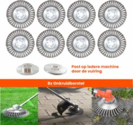 Kibani universele onkruidborstel - 15 cm - per 8 - inclusief vulring - staal - onkruidverwijderaar – bosmaaier - tuingereedschap