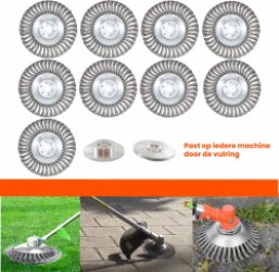 Kibani universele onkruidborstel - 15 cm - per 9 - inclusief vulring - staal - onkruidverwijderaar – bosmaaier - tuingereedschap