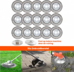 Kibani universele onkruidborstel - 15 cm - per 15 - inclusief vulring - staal - onkruidverwijderaar – bosmaaier - tuingereedschap
