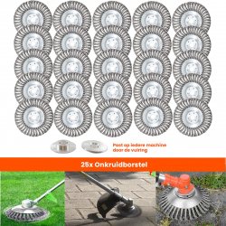 Kibani universele onkruidborstel - 15 cm - per 25 - inclusief vulring - staal - onkruidverwijderaar – bosmaaier - tuingereedschap