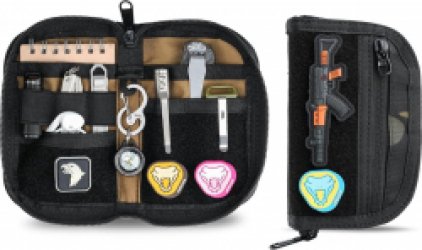 Etui klein EDC-tas-organizer, EDC-gereedschapsorganizer, tas met 6 vakken, kleine multitool, pocket-organizer, etui met klittenbandvlak, nylon gereedschapstas, klein (zwart