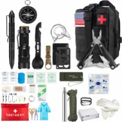 Majesticmania - Noodpakket - 28 in 1 - Noodpakket Rampenrugzak - Multitool - EHBO Kit - Zaklamp - Reddingsdeken - Noodpakket Oorlog - Survival - Zwart