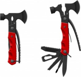 MONOO - 17-in-1 Outdoor Multitool - Bijl - Zaag - Hamer - Schroevendraaier - Zwart/Rood