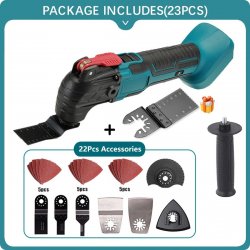 Multitool - Oscillerend - Geschikt Voor Makita 18v Accu - 170Watt - 6 Niveaus - 7 Opzetstukken - 15x Schuurpapier - Blauw/zwart