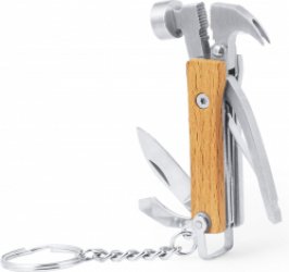 Multifunctionele sleutelhanger - Multitool - Keychain - Sleutelring - 7 functies - RVS/hout