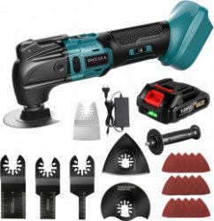 Instava Multitool incl. Accu & lader - Oscillerend - Geschikt Voor Makita 18v Accu - 6 Aan Te Passen Niveaus - 7 Opzetstukken & 15x Schuurpapier
