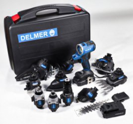 Delmer MultiTool Kit incl. 2 accu's en koffer 11 in 1 - Boormachine Schroefmachine Schuurmachine Heggenschaar Kettingzaag Slijpermachine Decoupeerzaag Reciprozaag Freesmachine