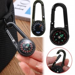 Multifunctionele 3-in-1 Kompas, Thermometer & Karabijnhaak I Multitool I Extra Sterk I Survival I Zwart