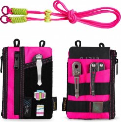 X-Pac EDC Pocket Pouch met riem - 5 EDC-zak met 2 ritszakken - Ogranizer voor mannen - kleine EDC Sling Organizer Bag - slanke EDC-portemonnee - multitool zakje - roze