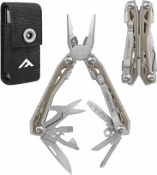 16-in-1 Multifunctionele Tang - Roestvrij Staal - Multitool met Schaar en Flesopener - Kamperen Reparatie - Draagtas - Mat Bruin