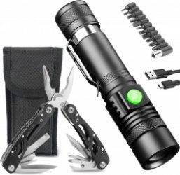 Multitool en LED-zaklamp - multifunctioneel gereedschap voor camping - oplaadbaar 1200 lumen - mini-zaklamp 4 modi - zoombaar met clip - cadeau voor mannen