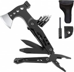 16 in 1 multifunctionele tool, opvouwbare bijl, multifunctionele roestvrijstalen multifunctionele tool en multifunctionele bijl met nylon tas zijn ideale zakgereedschappen voor kamperen, doe-het-zelf-activiteiten en buiten (zwart 16*9,2 cm)