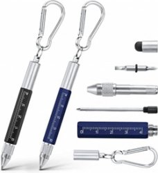 Multitoolpen, 6 in 1 Multitools-Gadgets, Omvatten Balpen, Touchscreen-Stylus, Liniaal, Karabijnhaak, Platte En Kruiskopschroevendraaier (Zwart Blauw)