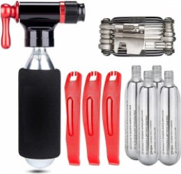 Luchtpomp met schroefdraad voor CO2-patroon 5 x 16 g - Presta- en Schrader-ventielen - draagbare fietsbandenpomp met gereedschap voor fiets (StyleB)
